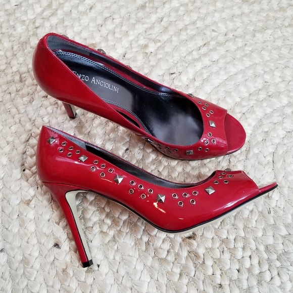 Enzo Angiolini Shoes - Enzo Angiolini Red Patent Studded Pumps